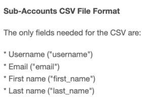 subaccount csv format